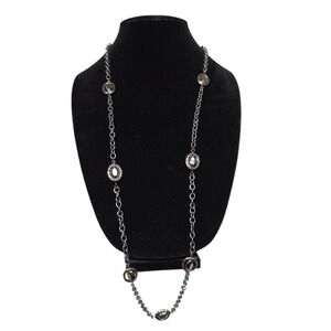Long Station‎ Necklace with Oval Accents - Elegant Chain Fashion Jewelry